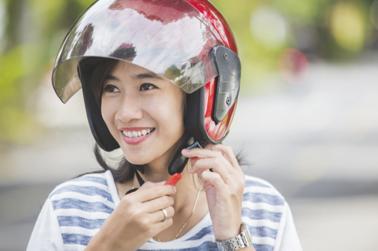 Female wearing helmet